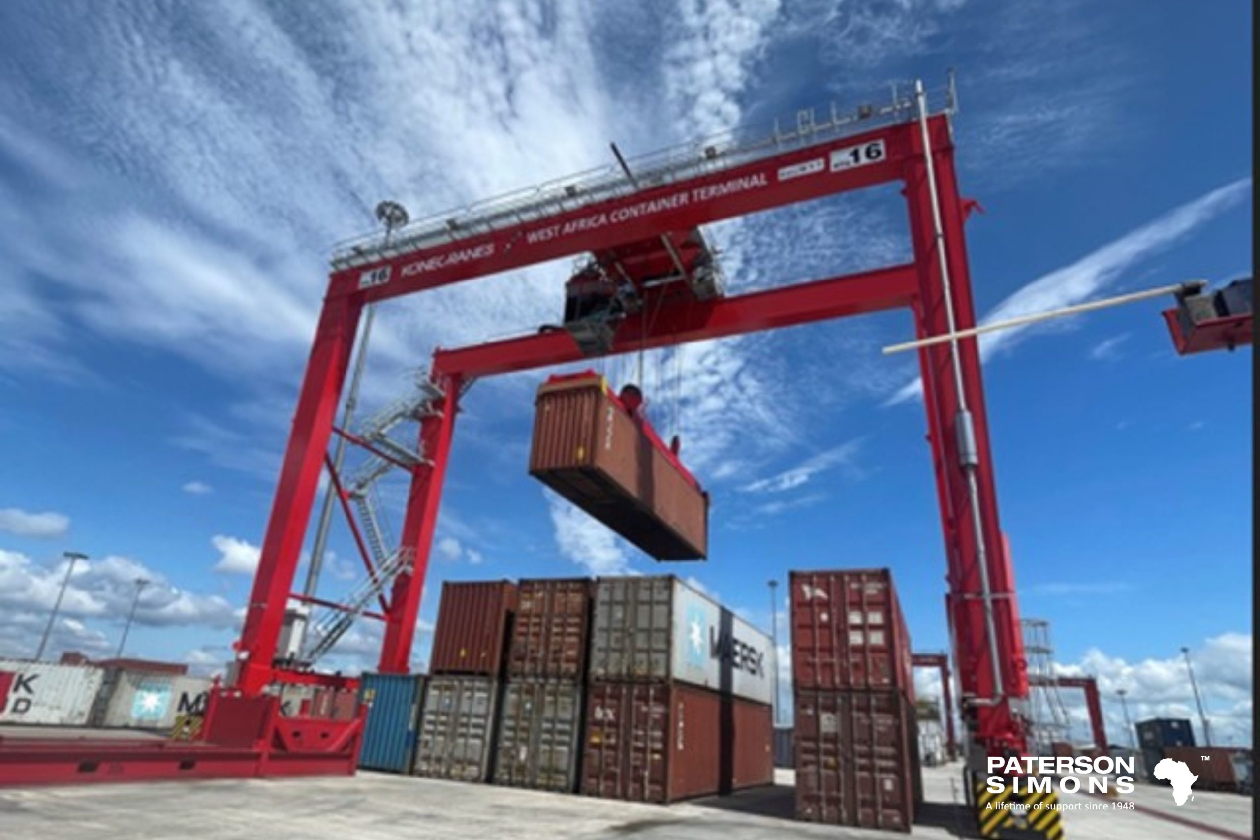 12652,12652,Commissioning & offloading of two Konecranes 16W RTGs at West Africa Container Terminal.,11-scaled.jpg,334676,https://www.patersonsimons.com/wp-content/uploads/2018/06/11-scaled.jpg,https://www.patersonsimons.com/products/konecranes/rubber-tyred-gantry-cranes/11-2/,Commissioning & offloading of two Konecranes 16W RTGs at West Africa Container Terminal.,7,Commissioning & offloading of two Konecranes 16W RTGs at West Africa Container Terminal.,Commissioning & offloading of two Konecranes 16W RTGs at West Africa Container Terminal.,11-2,inherit,1379,2024-01-04 07:45:47,2024-01-04 08:26:28,0,image/jpeg,image,jpeg,https://www.patersonsimons.com/wp-includes/images/media/default.png,2560,1707