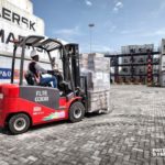 A Manitou Industrial Forklift emptying containers in the Tema Port reefer yard, Ghana.