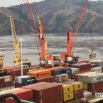 Overview of two Gottwald Mobile Harbour Cranes in operations in Matadi Gateway Terminal.