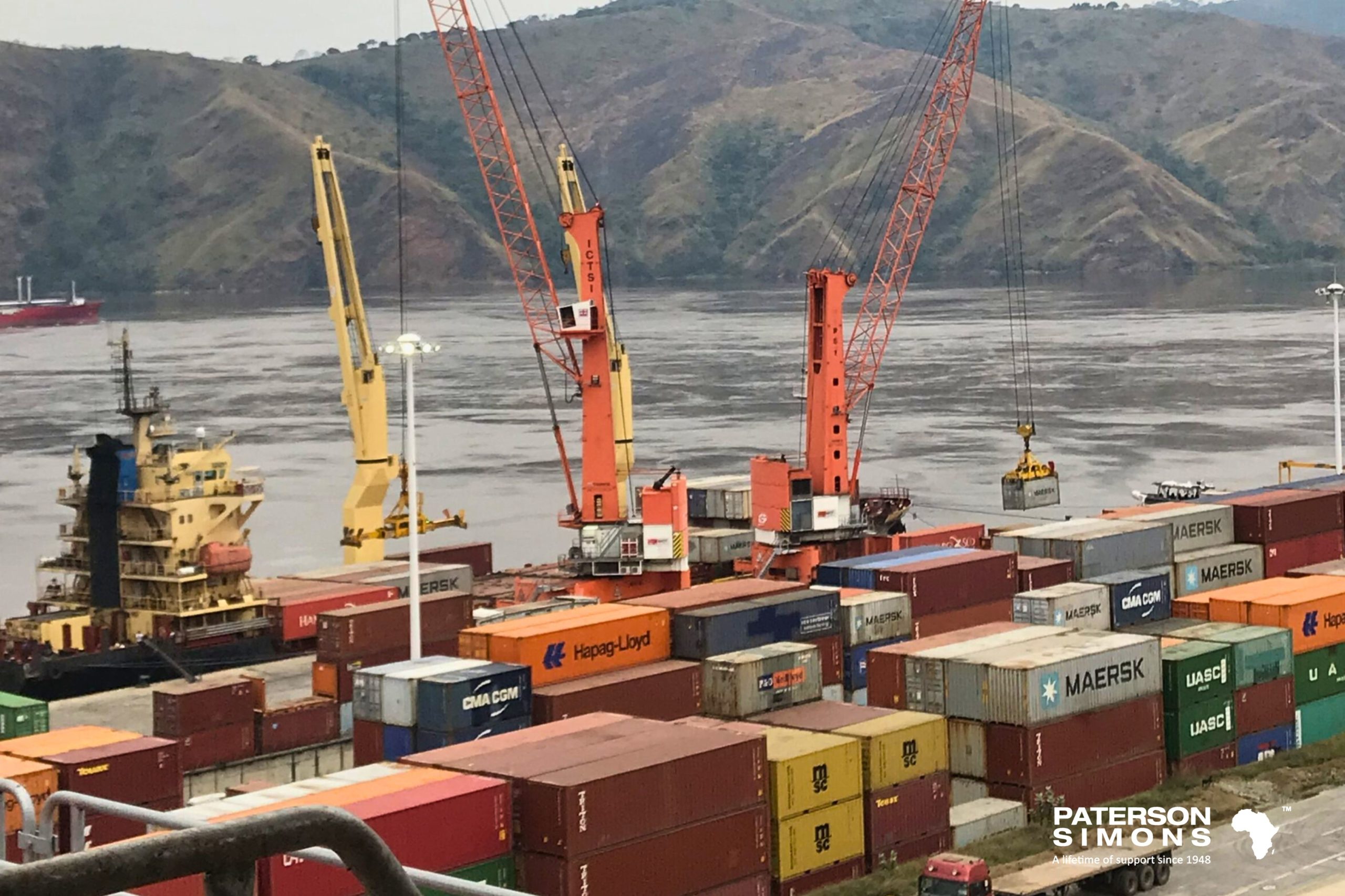 12614,12614,Overview of two Gottwald Mobile Harbour Cranes in operations in Matadi Gateway Terminal.,1-scaled.jpg,537671,https://www.patersonsimons.com/wp-content/uploads/2021/10/1-scaled.jpg,https://www.patersonsimons.com/products/gmhc/gottwald-mobile-harbour-cranes/1-6/,Overview of two Gottwald Mobile Harbour Cranes in operations in Matadi Gateway Terminal.,7,Overview of two Gottwald Mobile Harbour Cranes in operations in Matadi Gateway Terminal.,Overview of two Gottwald Mobile Harbour Cranes in operations in Matadi Gateway Terminal.,1-6,inherit,6373,2024-01-03 12:47:20,2024-01-03 12:48:09,0,image/jpeg,image,jpeg,https://www.patersonsimons.com/wp-includes/images/media/default.png,2560,1707