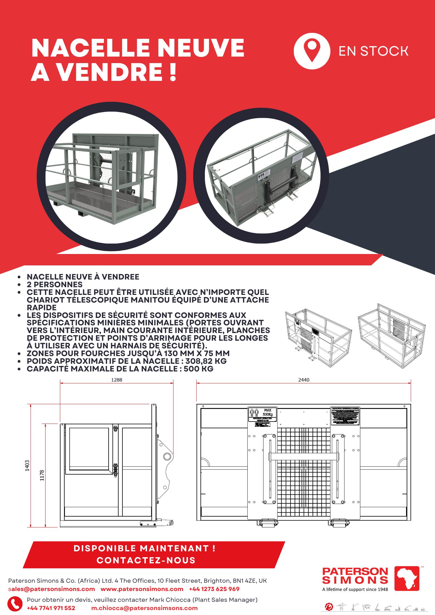 NEW MAN BASKET FOR SALE: CAN BE USED WITH ANY MANITOU TELEHANDLER EQUIPPED WITH A QUICK COUPLER
