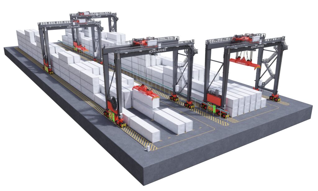 SHAPING A SUSTAINABLE FUTURE — KONECRANES E-HYBRID RTGS WITH BATTERY-BACKED CONTINUITY!