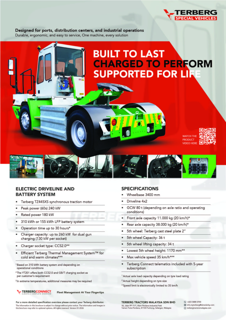 TERBERG INTRODUCES THE NEW YT201EV ELECTRIC 4×2 TERMINAL TRACTOR – DESIGNED FOR HIGH PERFORMANCE, RELIABILITY AND EFFICIENCY!